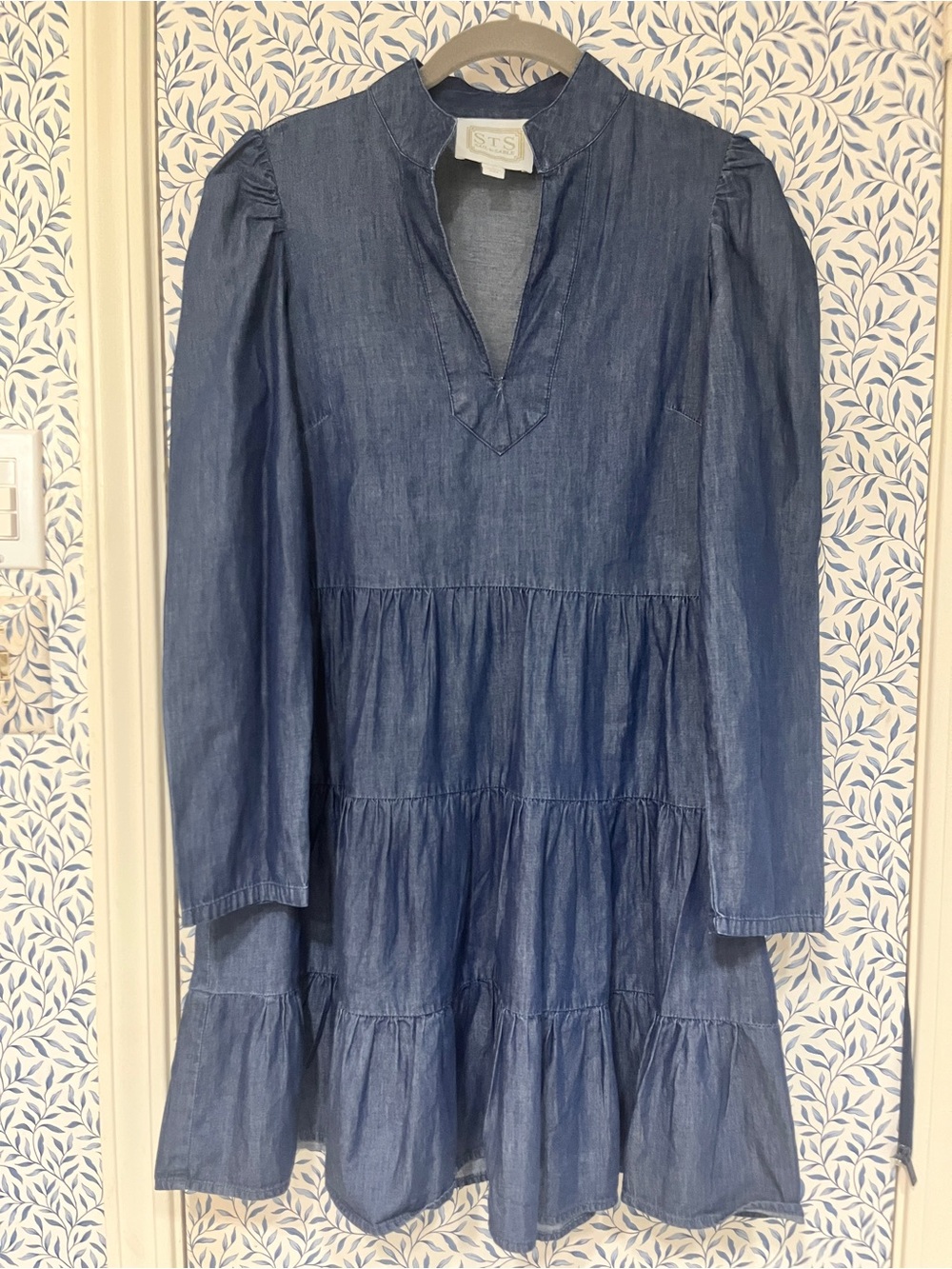 Sail to Sable Chambray Long-Sleeve Dress in Dark Blue